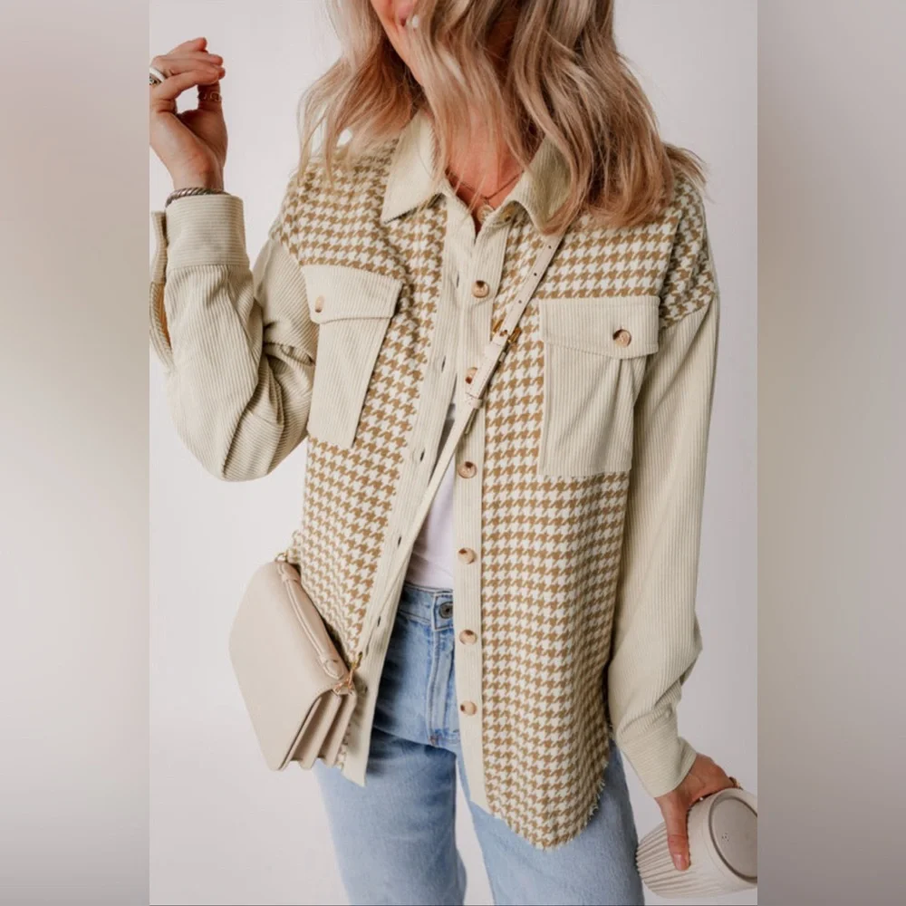 Hazel- corduroy patchwork flap pocket shacket - Picture 3 of 4